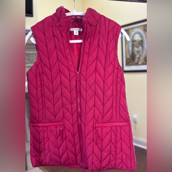 Red Quilted Puffer Vest Jacket Size XS 4 Coldwater Creek - Picture 1 of 5